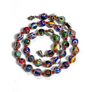 Vintage Murano Glass Necklace 16.75" Mixed Murrine Millefiori Beaded Italy